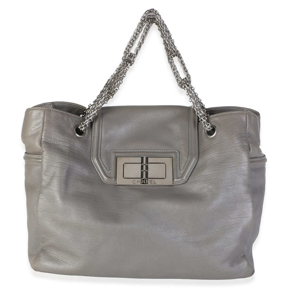 Chanel Grey Calfskin Mademoiselle Lock Bijoux Chain Tote